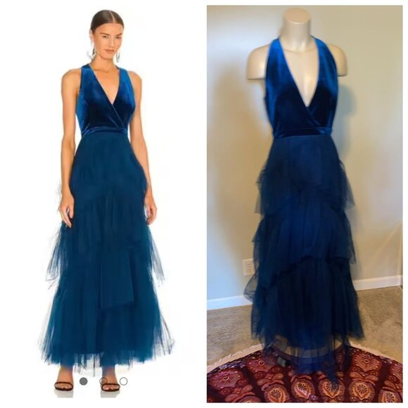 BCBGMaxAzria Dresses & Skirts - BCBGMAXAZRIA TIERED FLOOR LENGTH GOWN IN POSEIDON BLUE